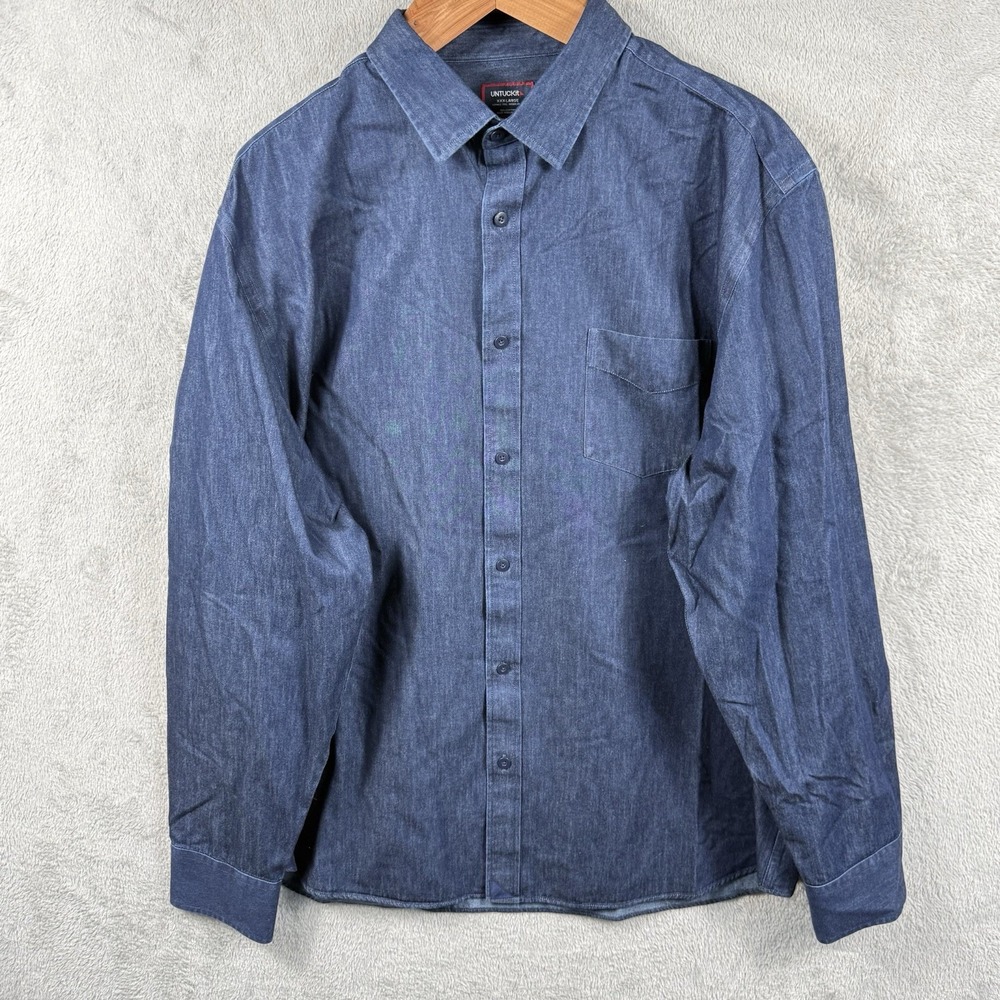 UNTUCKit Button Up Shirt Mens 3XL Blue Cinzano WF Wrinkle Free Regular Fit Denim